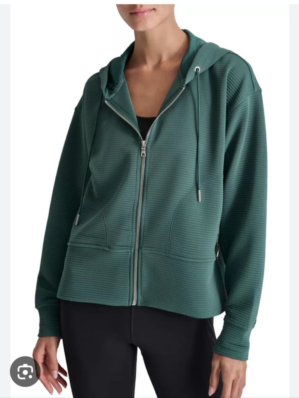 DKNY Sport Ribbed Hoodie in Teal Size Xl